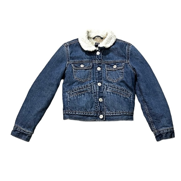 GAP Kids Sherpa Lined Jean Jacket Trucker Style Western Childs Medium 7/8 Unisex - Picture 1 of 7